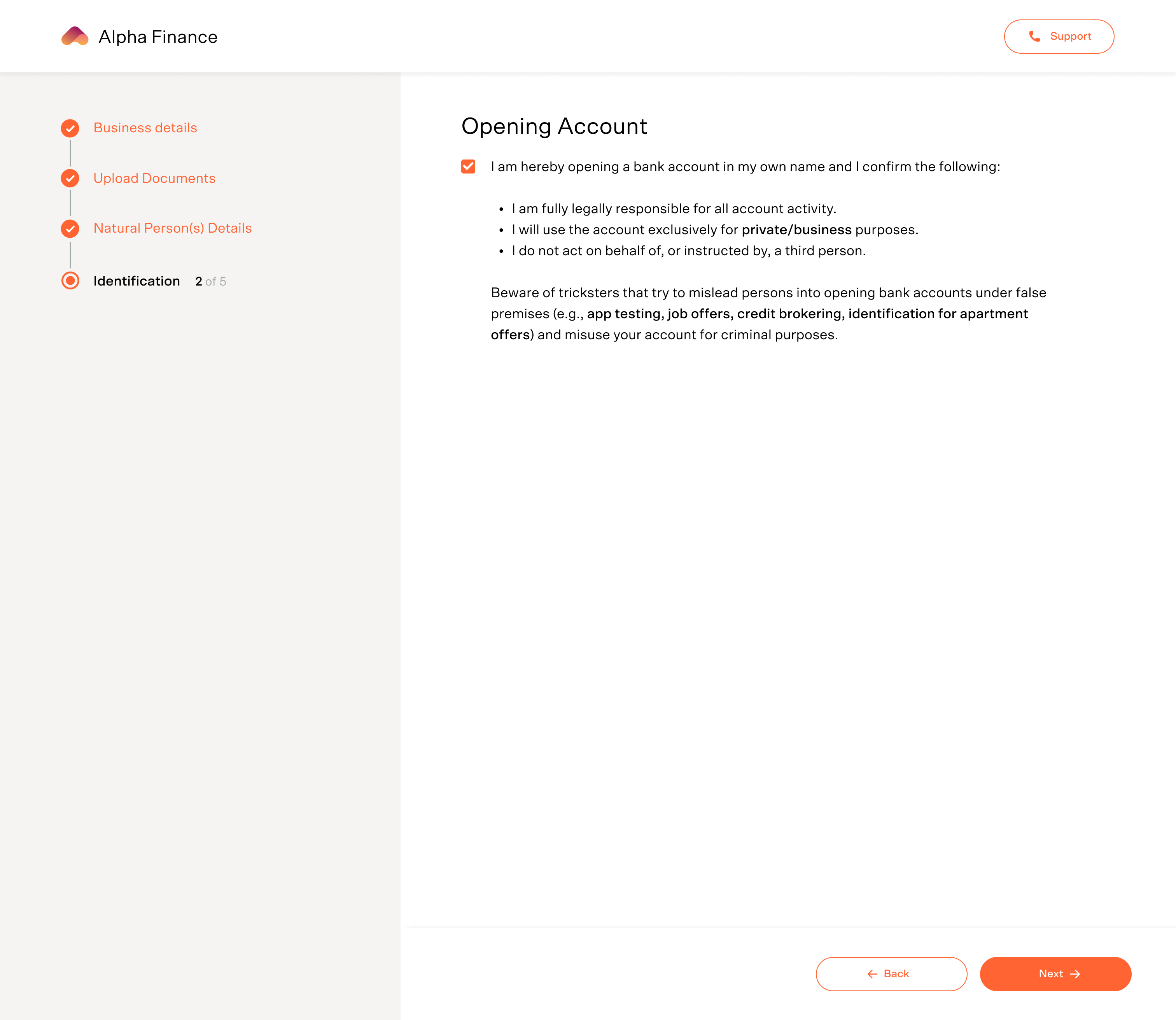 Screen: Compliance example screen