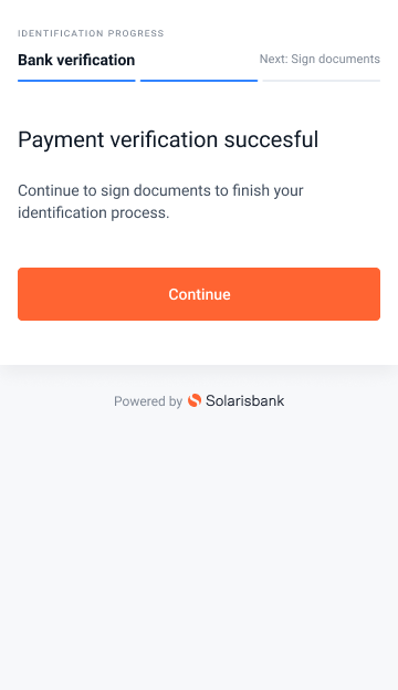 Bankident webview: Successful payment transfer screen