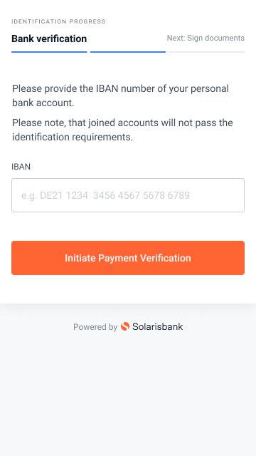 Bankident webview: IBAN validation screen 1
