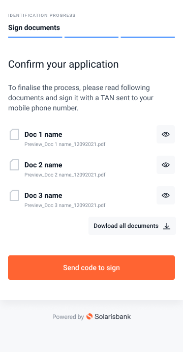 Bankident webview: Contracts review screen